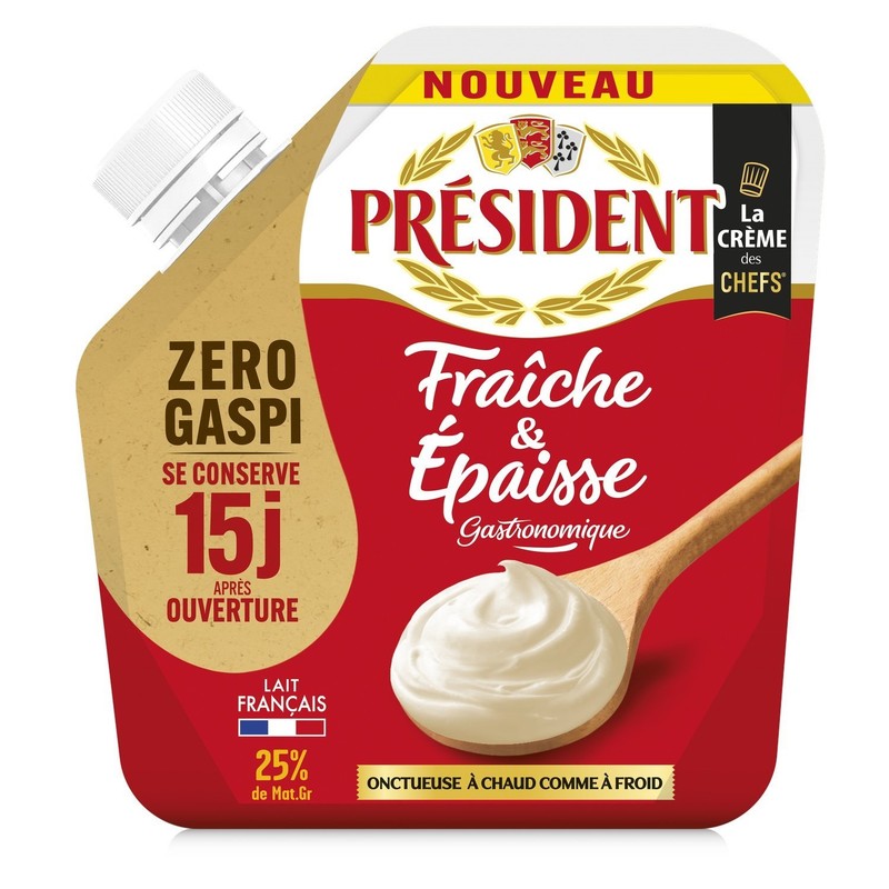 Crème fraîche épaisse Président 25% MG poche 30cl