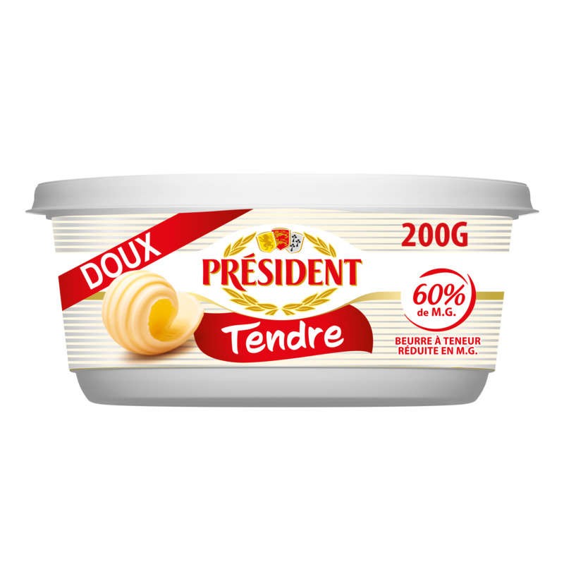 Président Tendre doux à teneur réduite en matière grasse (60%) beurrier 200g