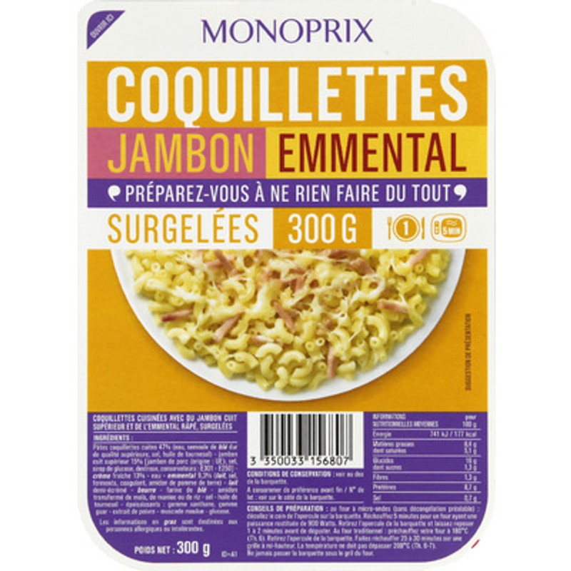 Monoprix Coquillettes au jambon et emmental 300g