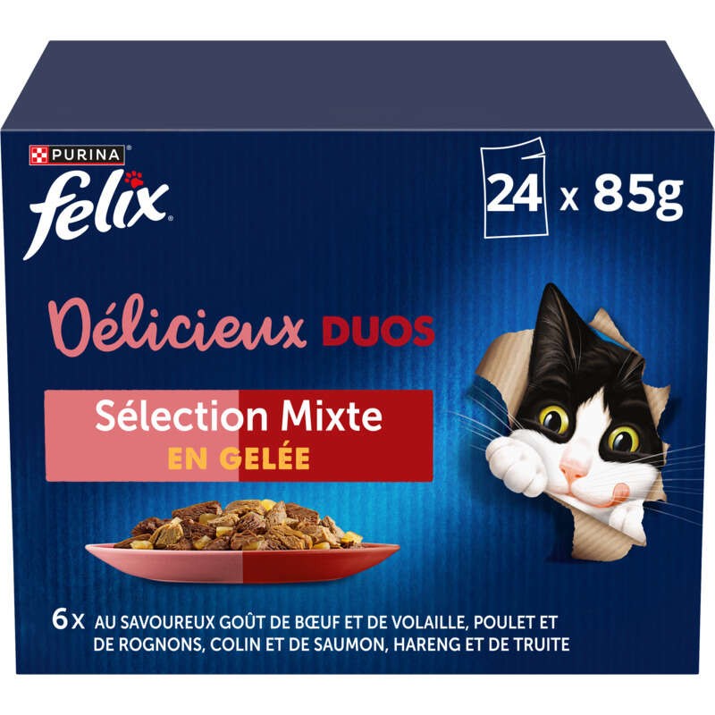 Purina Felix Tendres Effilés En Gelée Délicieux Duos Viandes 24X85G