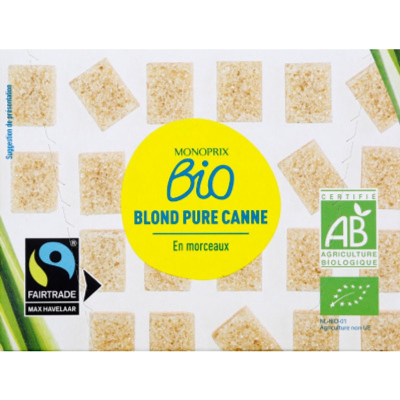 Monoprix Bio Sucre blond pure canne en morceaux le paquet de 500g