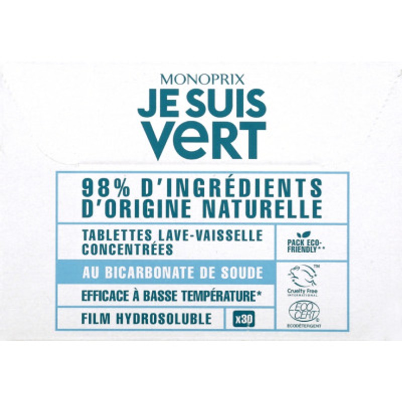 Monoprix Je Suis Vert Tablettes Lave-Vaisselle Concentrées 30x12g