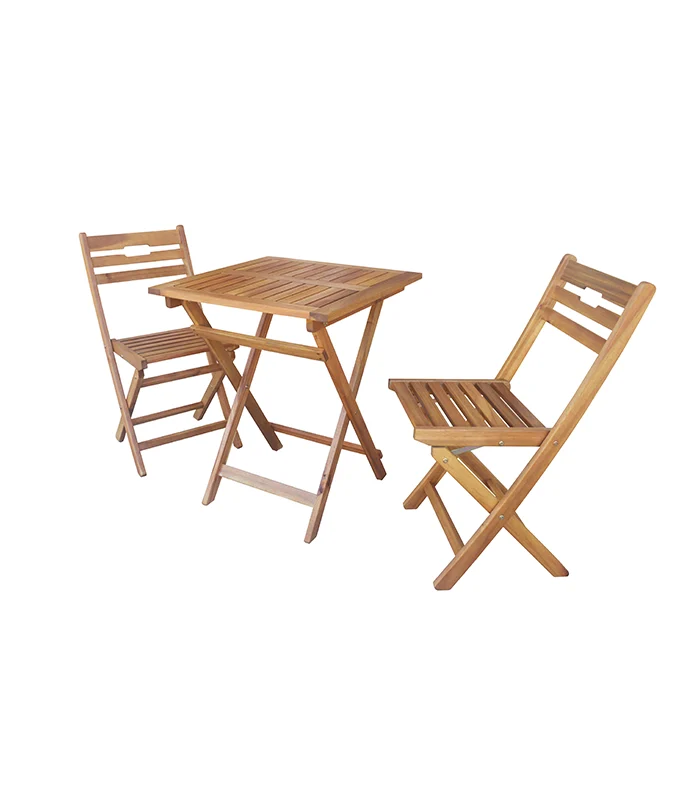 Set de table carrée bistro avec 2 chaises Acacia