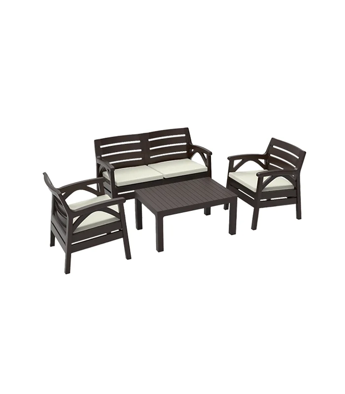 Salon De Jardin 4 Places Avec Table Marron