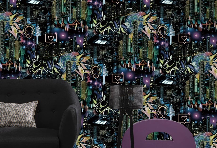 Papier Peint Neon City Blue