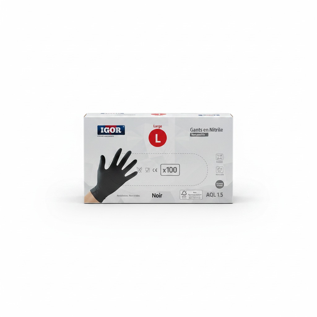 100 Gants Nitrile Noir Large