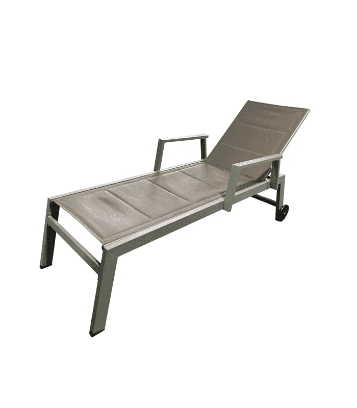 Transat aluminium avec accoudoirs et roulettes taupe