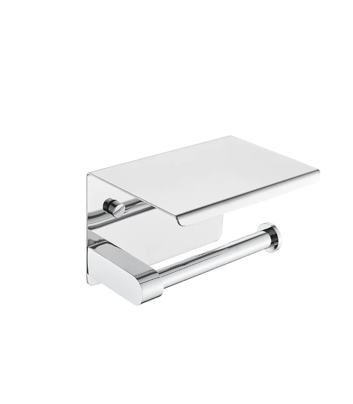 Porte-Papier Toilette Avec Étagère En Acier Inoxydable Chromé
