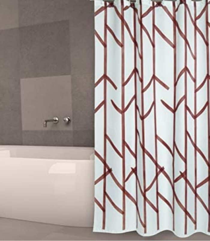 Rideau De Douche En Polyester 180X200 Blanc Et Marron