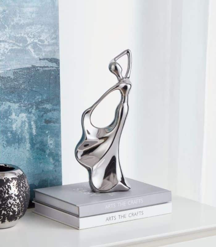 Objet décoratif à poser en céramique argent 27×6,5×12,5 cm