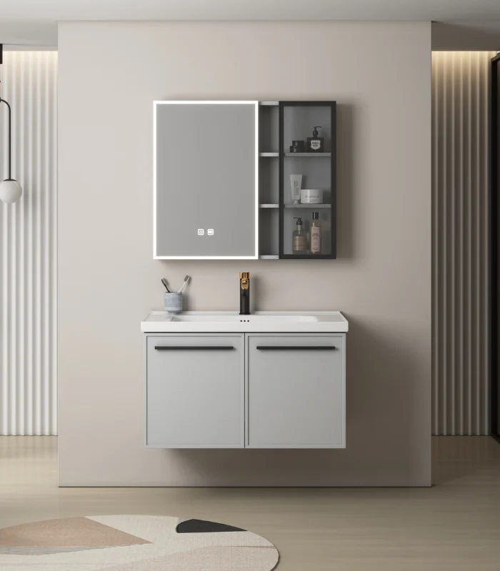 Meuble De Salle De Bains 80 X 47 X 49 Cm Contreplaqué Gris
