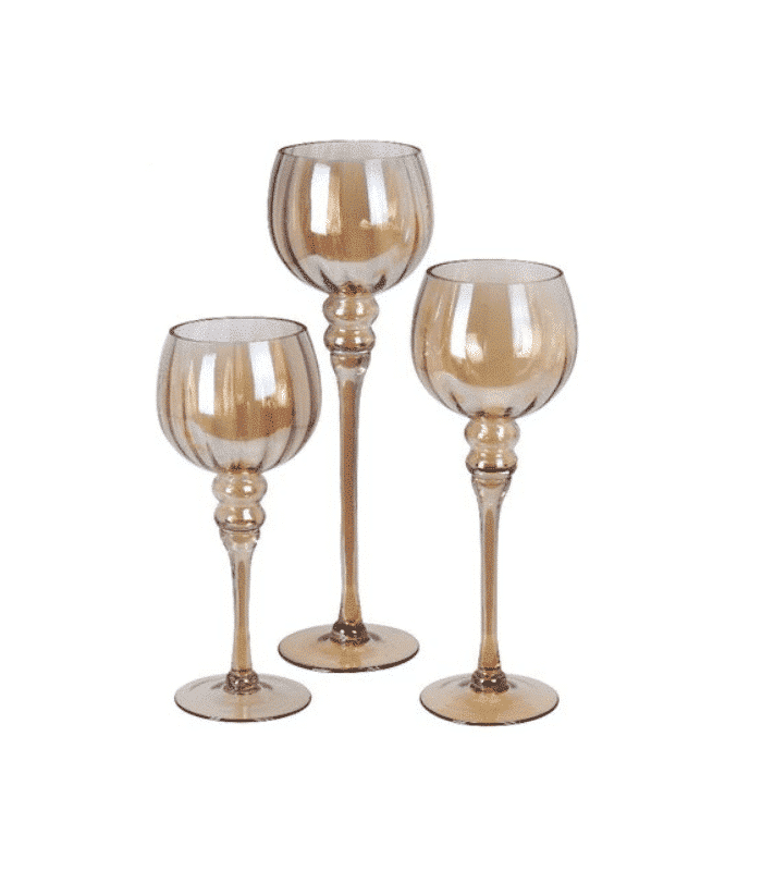Set de 3 bougeoirs en verre ambre