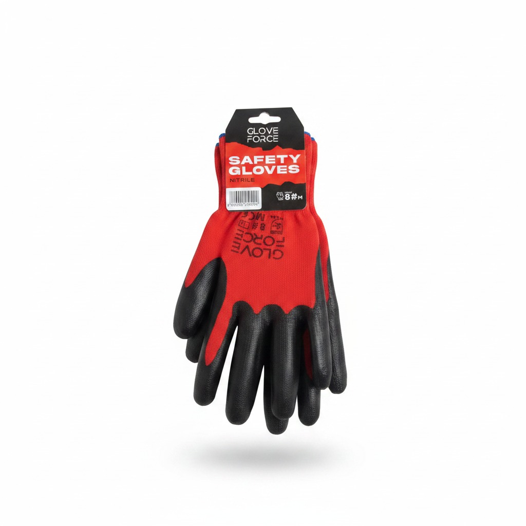 GANTS PROTECTION FG REVET. NITRILE Rouge/noir T.8