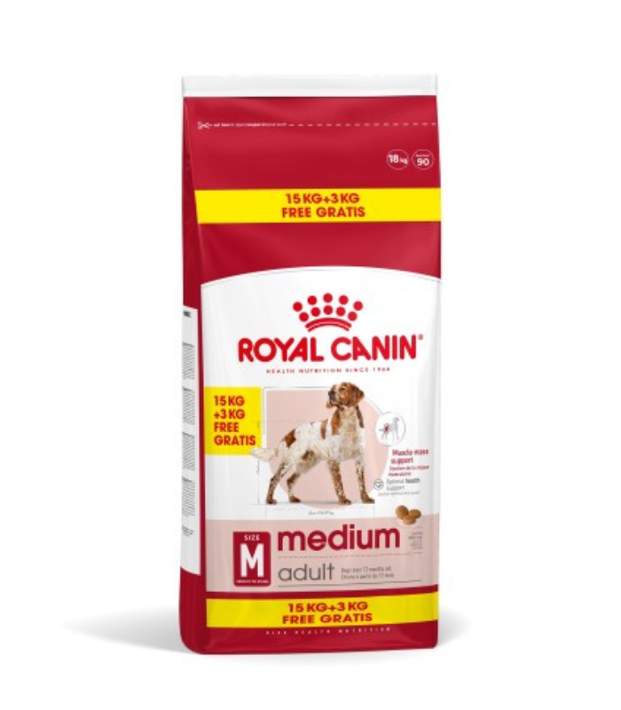 Croquettes chien medium adult 15kg+3kg gratuits