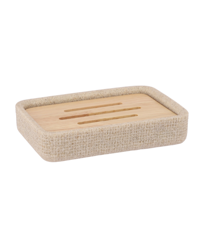 Porte-Savon En Polyresine Et Bois Beige Lusso