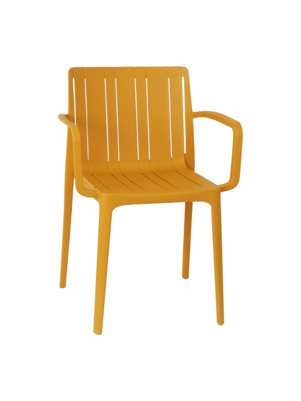 Fauteuil de jardin en polypropylène jaune moutarde – 52 x 57,5 x 80 cm