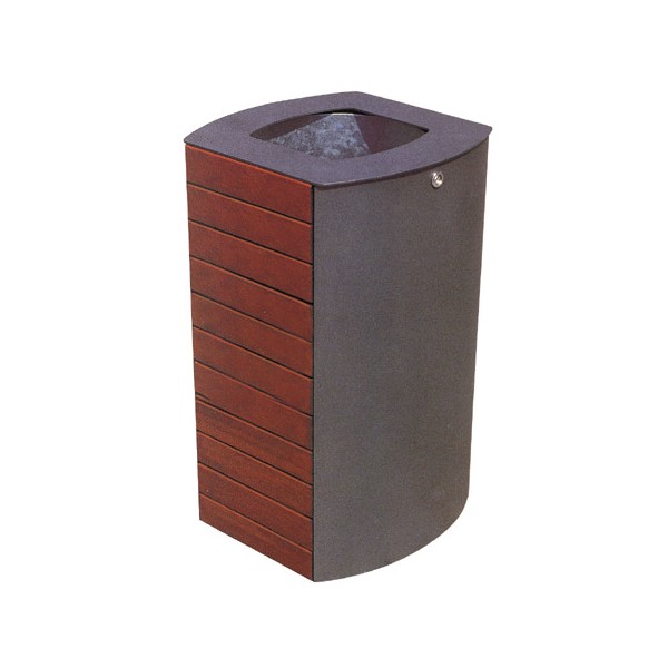 Corbeille Prune bois et acier avec bac 65L