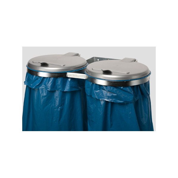 Support 2 sacs mural galvanisé 120L avec couvercle plastique