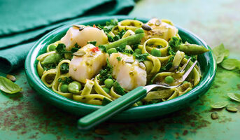 Dos de merlu sce chimichurri, légumes verts