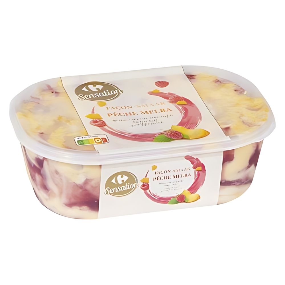 Crème Glacée Pêche Melba en Bac Carrefour 900ml