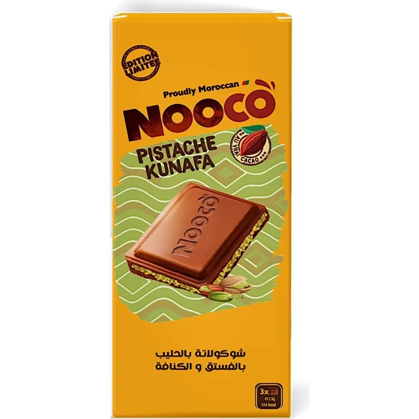 Tablette au chocolat au lait pistache et kunafa 95g - NOOCO