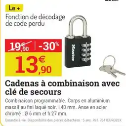 Master Cadenas à combinaison avec clé de secours