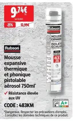 Rubson mousse expansive thermique et phonique pistolable aérosol 750ml