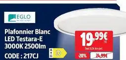 Eglo plafonnier blanc led testara-e 3000k 2500lm