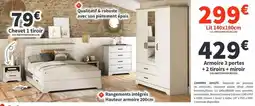Chêne - armoire 3 portes + 2 tiroirs - miroir