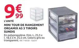 Sundis mini tour de rangement orgamix a5 3 tiroirs