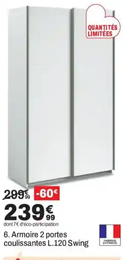Armoire 2 portes coulissantes L.120 Swing