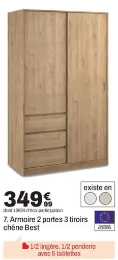 Best Armoire 2 portes 3 tiroirs chêne
