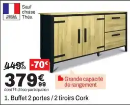 Théa Buffet 2 portes / 2 tiroirs Cork