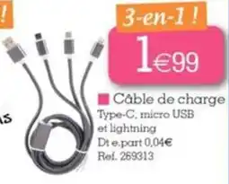 Câble de charge Type-C, micro USB et lightning