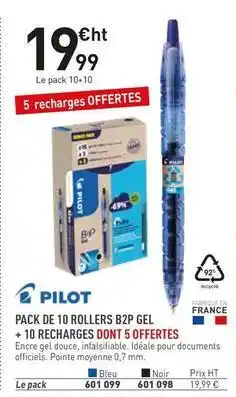 Pilot - pack de 10 rollers b2p gel + 10 recharges dont 5 offertes