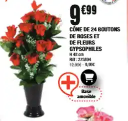 Cône de 24 Boutons de Roses et de Fleurs Gypsophiles