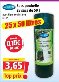 Multitec sacs poubelle 25 sacs de 50 l