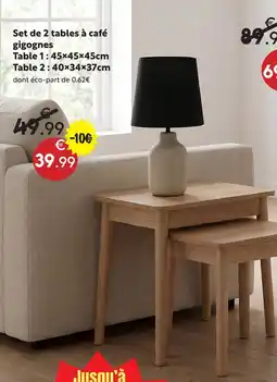 Set de 2 table à café gigogne 45x45x45cm