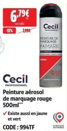 Cecil Peinture aérosol de marquage rouge