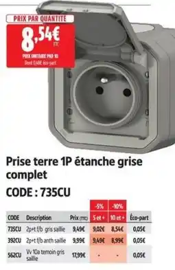 Prise terre 1P étanche grise
