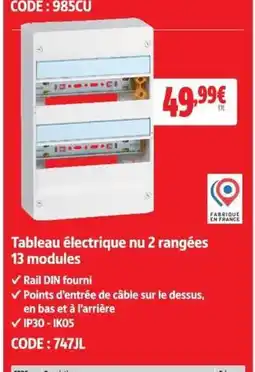 Tableau électrique nu 2 rangées 13 modules
