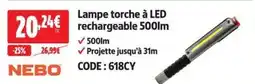 NEBO Lampe torche à LED rechargeable 500lm