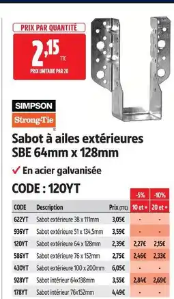 Simpson strong-tie sabot extérieure
