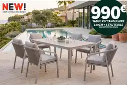 Table rectangulaire 180cm + 6 fauteuils