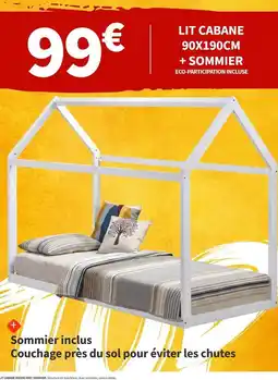 Lit cabane 90x190cm + sommier