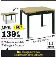 Table extensible 2 allonges babette