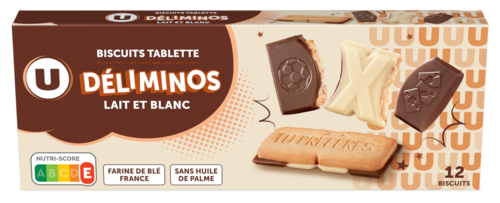 Biscuits Tablette Deliminos Chocolat Lait et Blanc U