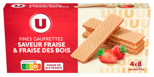 Fines Gaufrettes Saveur Fraise & Fraise des Bois U