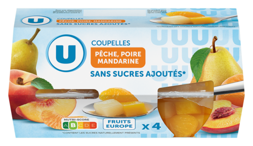 Coupelles de Fruits Peche Poire et Mandarine au Jus de Raisin