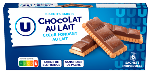 Biscuits Barres Chocolat au Lait Coeur Fondant au Lait U
